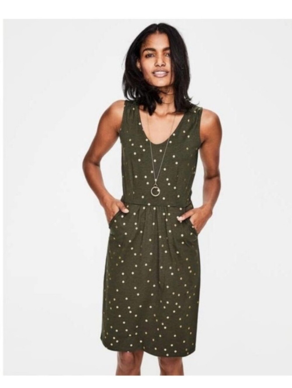 Boden Size 6 Dress Olive Polka Dot Jersey Dress Small